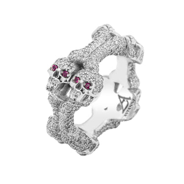 14k White Gold Diamond Skull Ring 2.81 Ctw